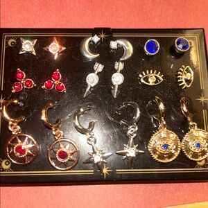 Celestial Earring Set with Red and Blue Accents